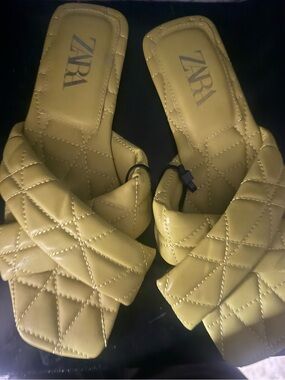 Zara Quilted Slide Sandals in Olive